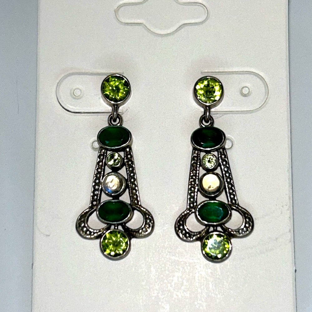 NWOT Nicky Bulter Sterling Silver Peridot Green Onyx Labradorite Gem Earrings